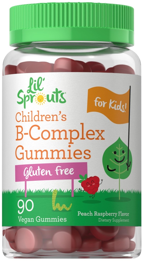 Carlyle Kids B Complex Gummies XI124; 90 Hrabia XI124; Peach Malina Flavor XI124; Non- GMO, Gluten Free & Vegan Supplement