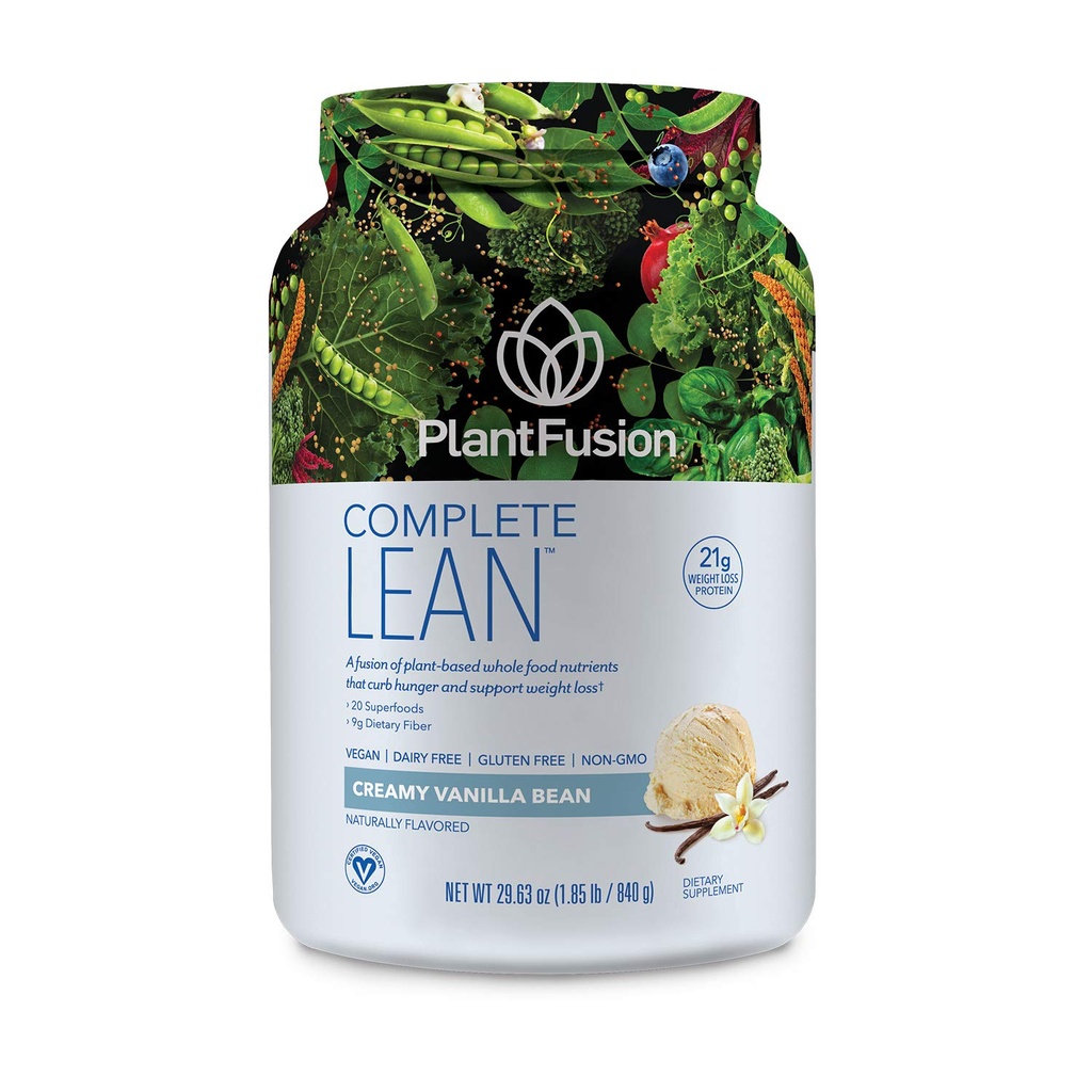 PlantFusion Complete Lean Plant Based Protein Powder - Fiber prebiotyczny, Superfoods & Digestive Enzymes - Vegan, Gluten Free, Soy Free, Non-GMO - Vanilla 1.85 lb