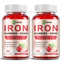Żelazo Suplement Gummies dla kobiet, mężczyzn i dzieci, 65mg Żelazo i 250 mg Witamina C na Podawanie - Zdrowa krew, Energia i Immune Wsparcie Żelazo Witamina Gummy z folianem, 2 Pack