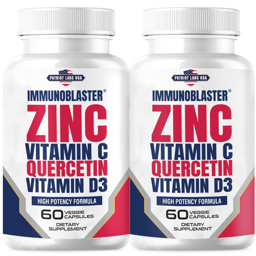 (2 opakowania) ImmunoBlaster Cynk Quercetin 500mg z witaminą D i C Przeciwutleniaczem Immunoxidant Support High Potency Quercetin Cynk Suplement dla mężczyzn i kobiet - Gluten, Soy, & Dairy Free - 120 Count (Twin Pack)