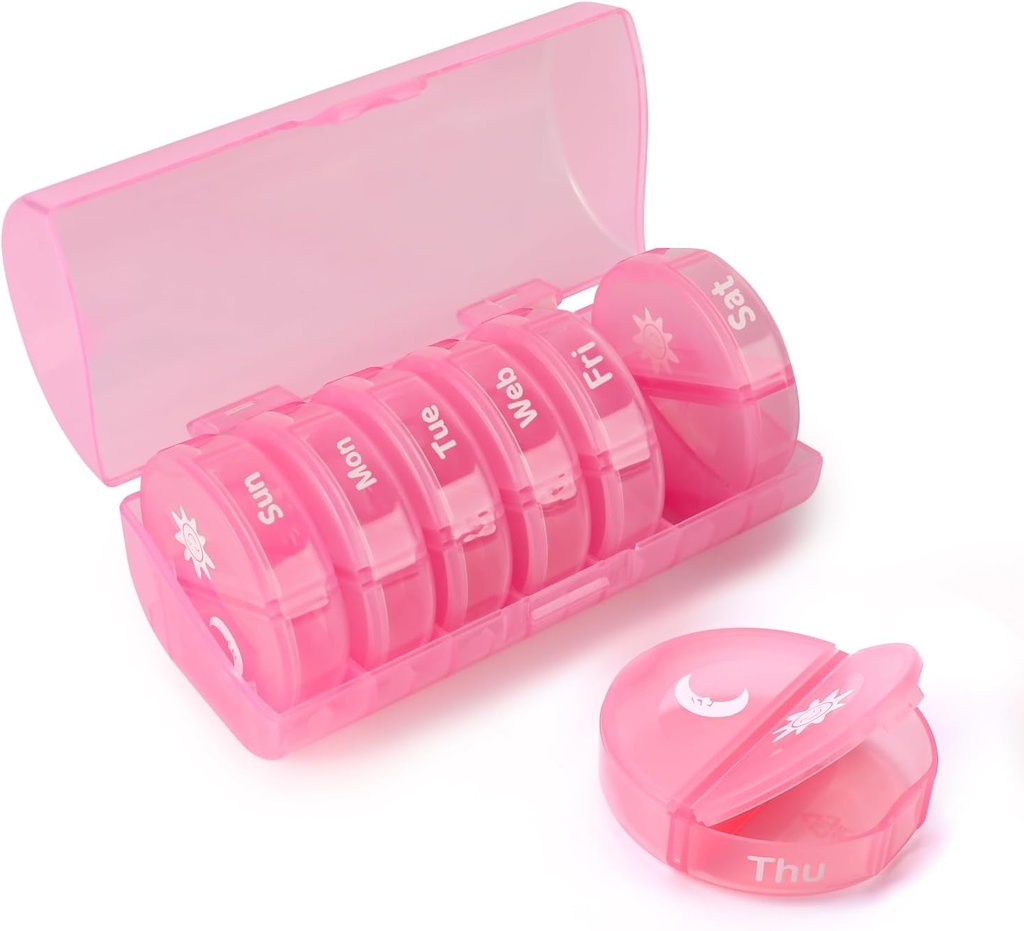 Weekly Pill Organizer 2 Times a Day, Travel Pill Box 7 Day, AM PM Twice a Day Pill Case, Portable Daily Vitamin Organizers for Medication, Vitamins, Fish Oil, Supplements