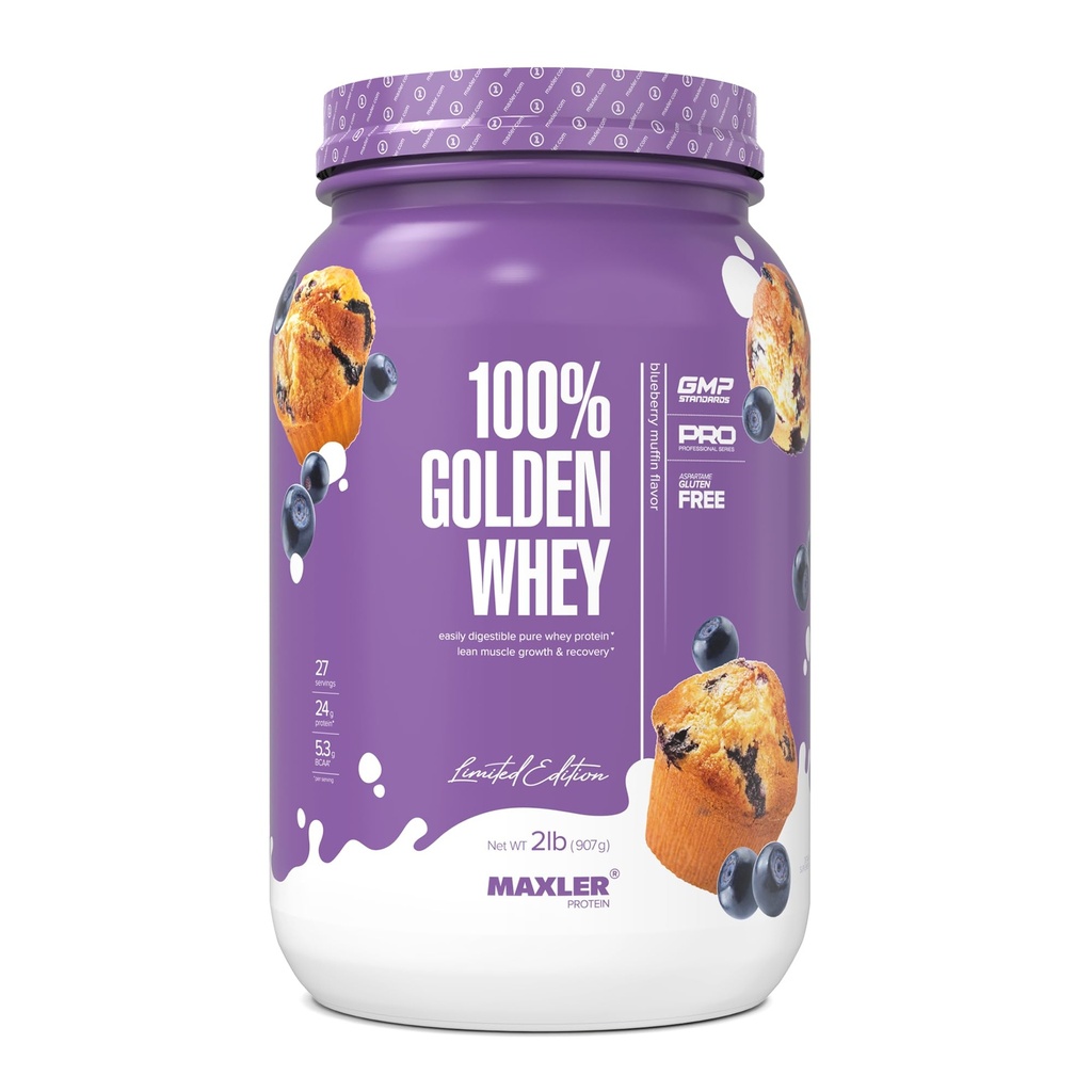 Maxler 100% Golden Whey Protein - 24g protein per serving - Premium protein serwatkowy proszek do przygotowania wstępnego - Fast- Absorbujące koncentrat serwatki, Isolate & Hydrolysate Blend - Blueberry Muffin 2 l