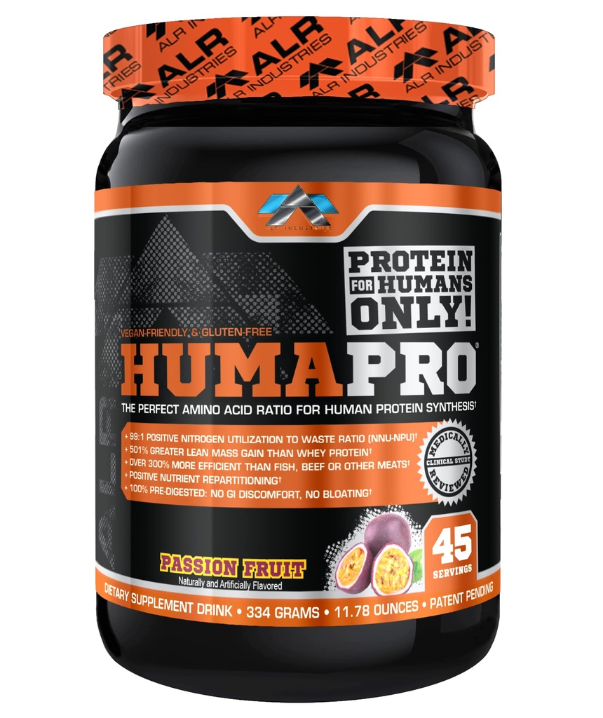 Humapro124; Amino Acids Protein Matrix for People 124; 99% wykorzystania dla Lean Muscle Nex124; Vegan, Gluten Free Nex124; 334g / 45 Servings (Passion Fruit)