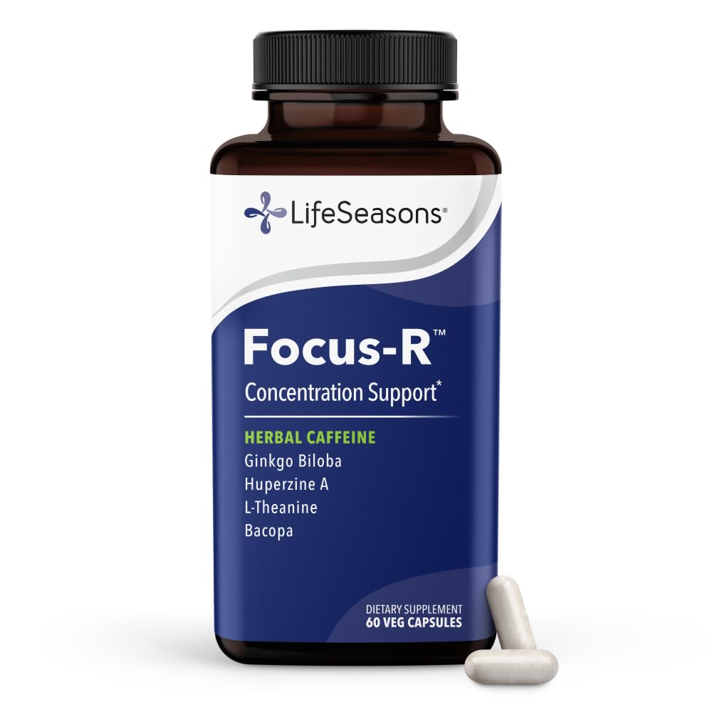 LifeSeasons - Focus-R - Concentration Supplement Supplement - All Ages - Enhances Mental Performance & Focus - Zwiększa uwagę Span - L- Theanine, Kava Kava, Bacopa, Witamina B & More - (60 kapsułki)
