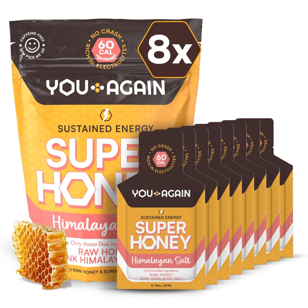 Znowu Super Honey Clean Energy żel, Honey & Himalayan Soli 124; Eplenizacja elektrolitów Running Fuel 124; Trening Endurance & Cycling żel 124; Paleo & Carnivore Snack 124; Gluten- Free 124; USA Made 124; 8- Pack