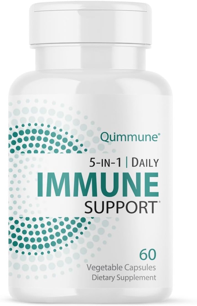 5- in-1 Immune Advanced Support with Quercetin Phytosome, Cynk, Witamina C, D3, K2 - Immunitet i Suplement alergii z Aktywowanym Quercetin - 60 Czapki Veg