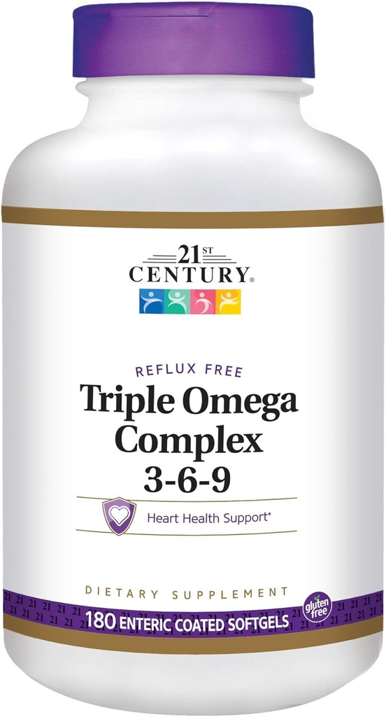Suplement diety XXI wieku Triple Omega Complex 3- 6- 9 Enteric Coated Softgels, 180- Liczenie butelek (Opakowanie 2)