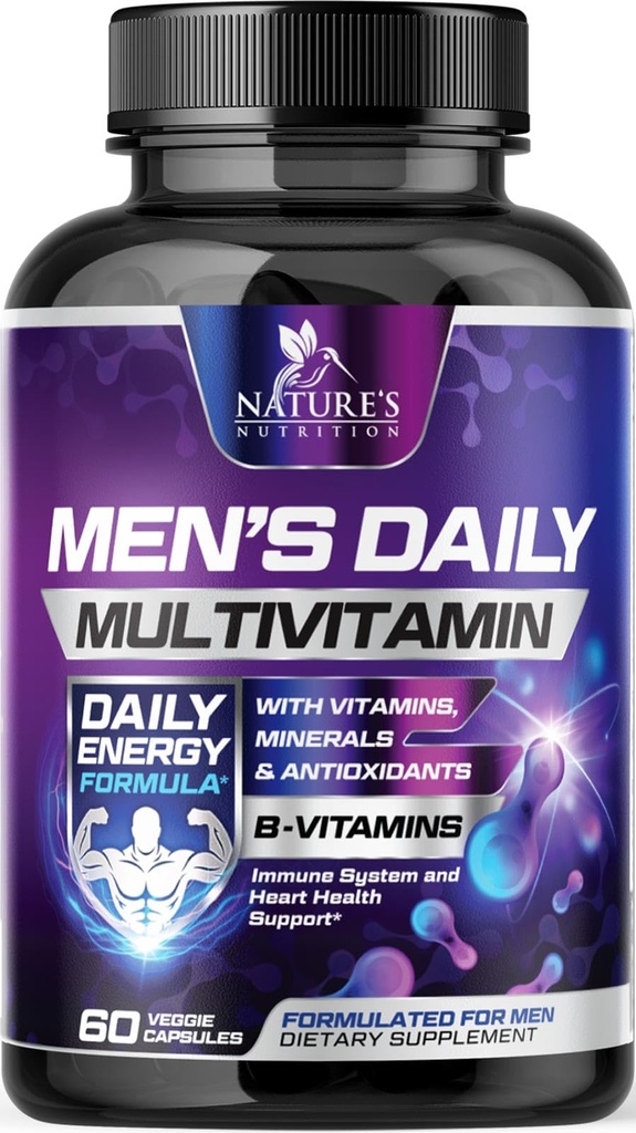 Multiwitamina dla mężczyzn - Witamina A, C, D, E, Cynk, Wapń, Multiwitaminy dla immunologicznego wsparcia zdrowia, Witamina B12, Men 's Daily Multivitamin Supplement Kapsułki, Non-GMO Mens Multi witaminy - 60 Kapsułki