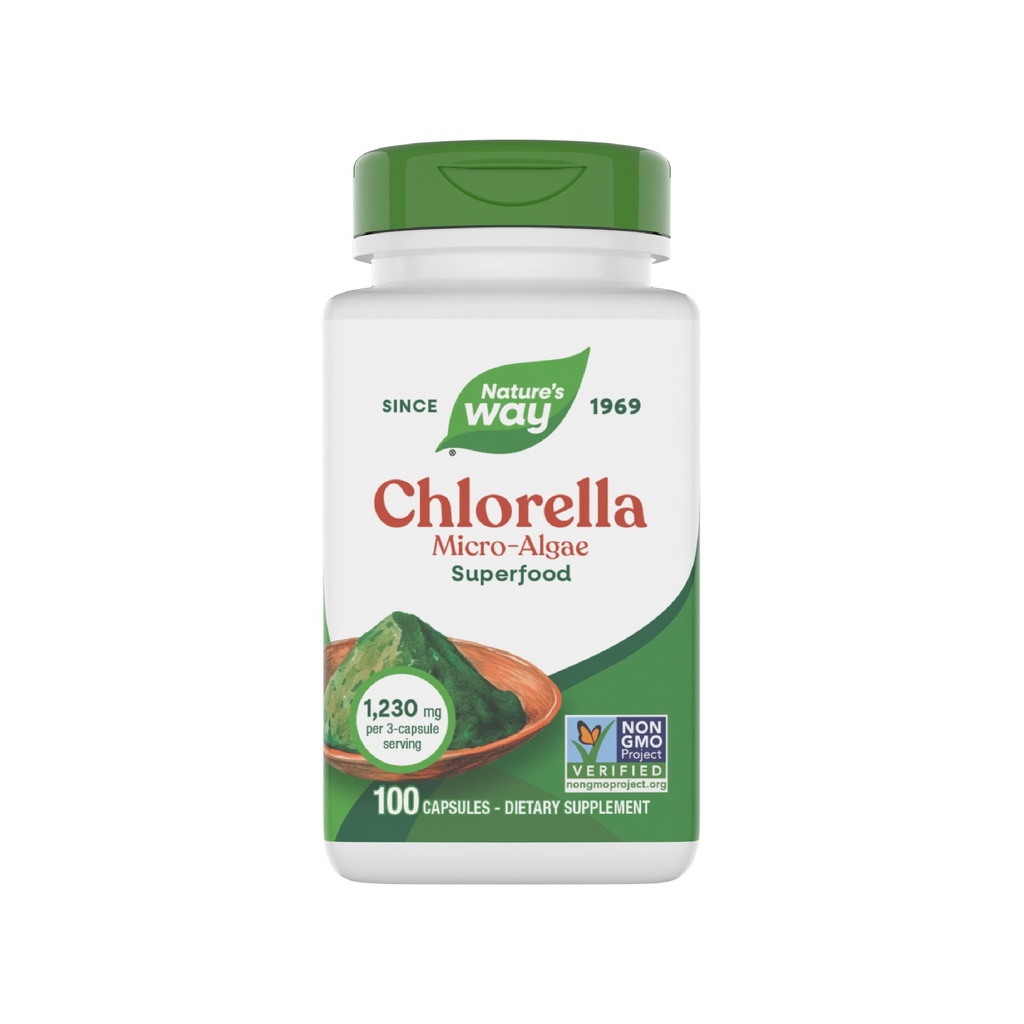 Nature 's Way Chlorella Micro- Algae, Superfood, Supports Antioksydant Pathways *, 1,230 mg na 3- Capsule Serving, Vegan, Non-GMO Project Verified, 100 kapsułki (Packaging May Vary)
