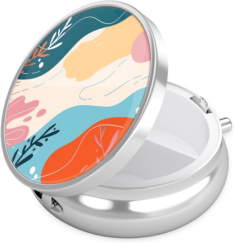 Nipichsha Pill Box, Mały piórnik do torebki i kieszeni, Cute Travel Medicine Organizator, Przenośny pojemnik na leki do przechowywania witamin, Medycyna, Olej rybny i suplement, A04- Wzór stylu sztuki