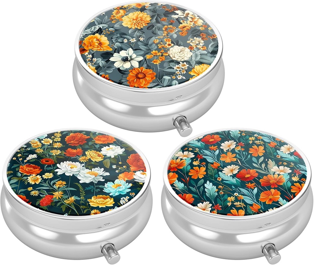 3 Pudełko na pióro, małe opakowanie na torebkę i kieszeń, Cute Travel Medicine Organizator, Przenośny pojemnik na leki do przechowywania witamin, Medycyna, Olej rybny i suplement, Piękny Kwiat