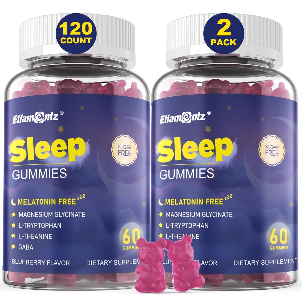 Melatonina Free Sleep Aid Gummies dla dorosłych, Sugar Free Sleeping Gummy No Melatonin, Natural Calm Gummies with Magnezu Glycinate, L- Tryptofan, L- Theanine, GABA, Ashwagandha, Valerian, 120ct