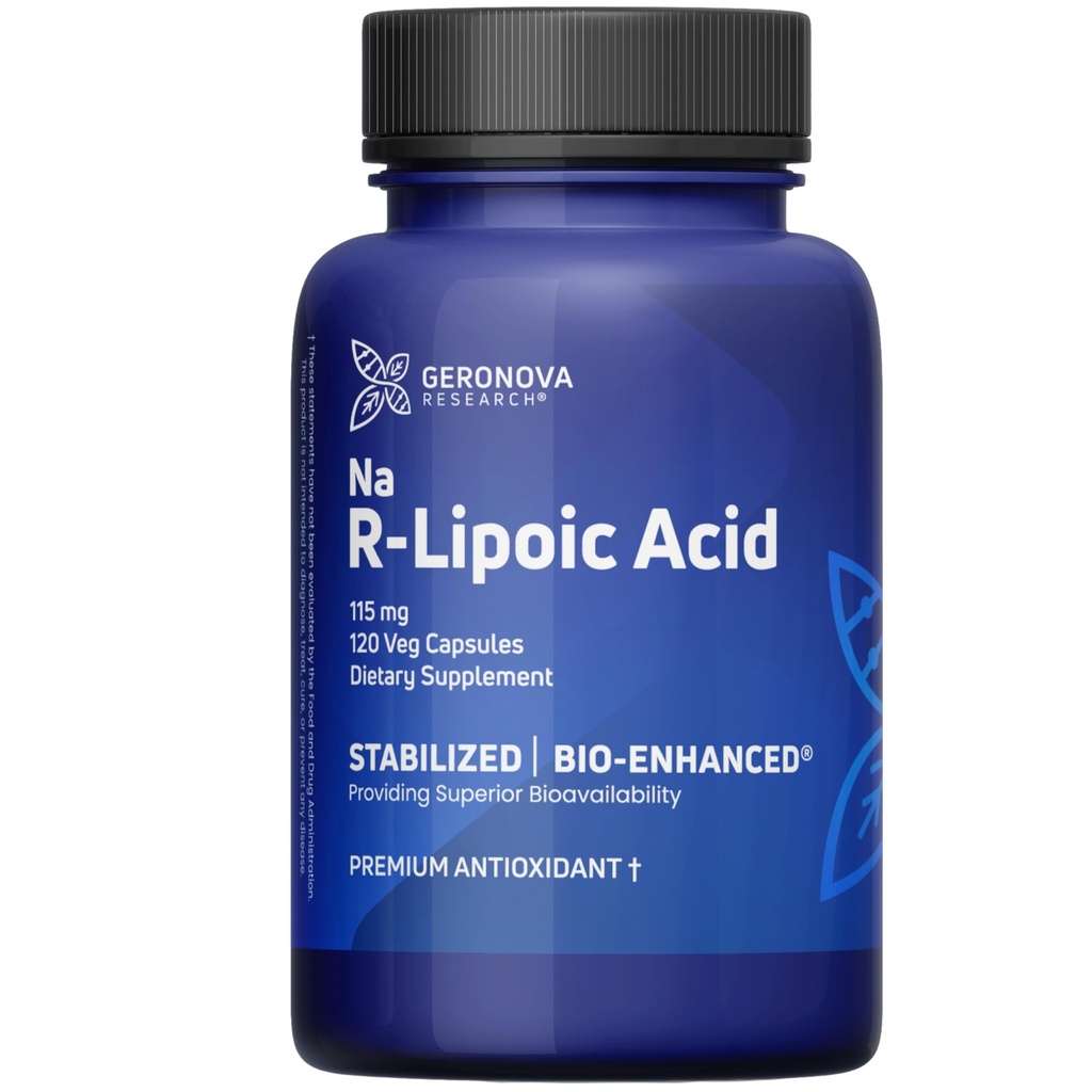Geronova Research Bio- Enhanced R- Lipoic Acid, 115 mg kapsułki - 4-miesięczne dostawy - Stabilizowany R Alpha Lipoic Acid Supplement with Enhanced Absorption - 120 Count