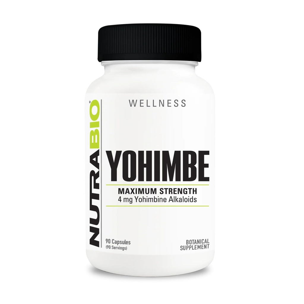NutraBio Yohimbe Bark Extract Supplement for Men and Women, 4mg, 90 Kapsułki roślinne
