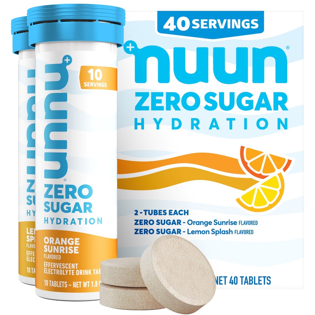 Nuun Zero Hydration Sugar Electrolyte Tablets - Sód, Potas, Chlorek, Wapń, Magnez, Lekkie i pyszne aromaty owocowe, Nie Cukier, Gluten Free, Wegan, Mieszane Citrus 4 Pack (40 Służenie ogółem)