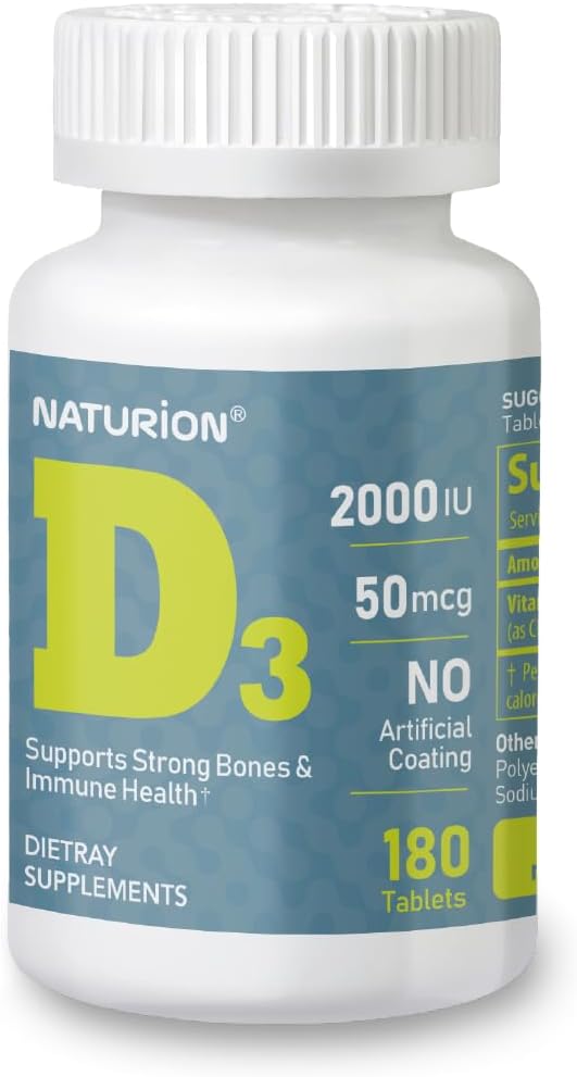 Witamina D3 2000iu (50 µg) 6- Miesiące dostaw dla immunologicznego wsparcia, Zdrowe Mięśnie Funkcje, i Bone Health - Non-GMO, Gluten Free, z witaminą B2 - (Mini Tablets), 180 Count