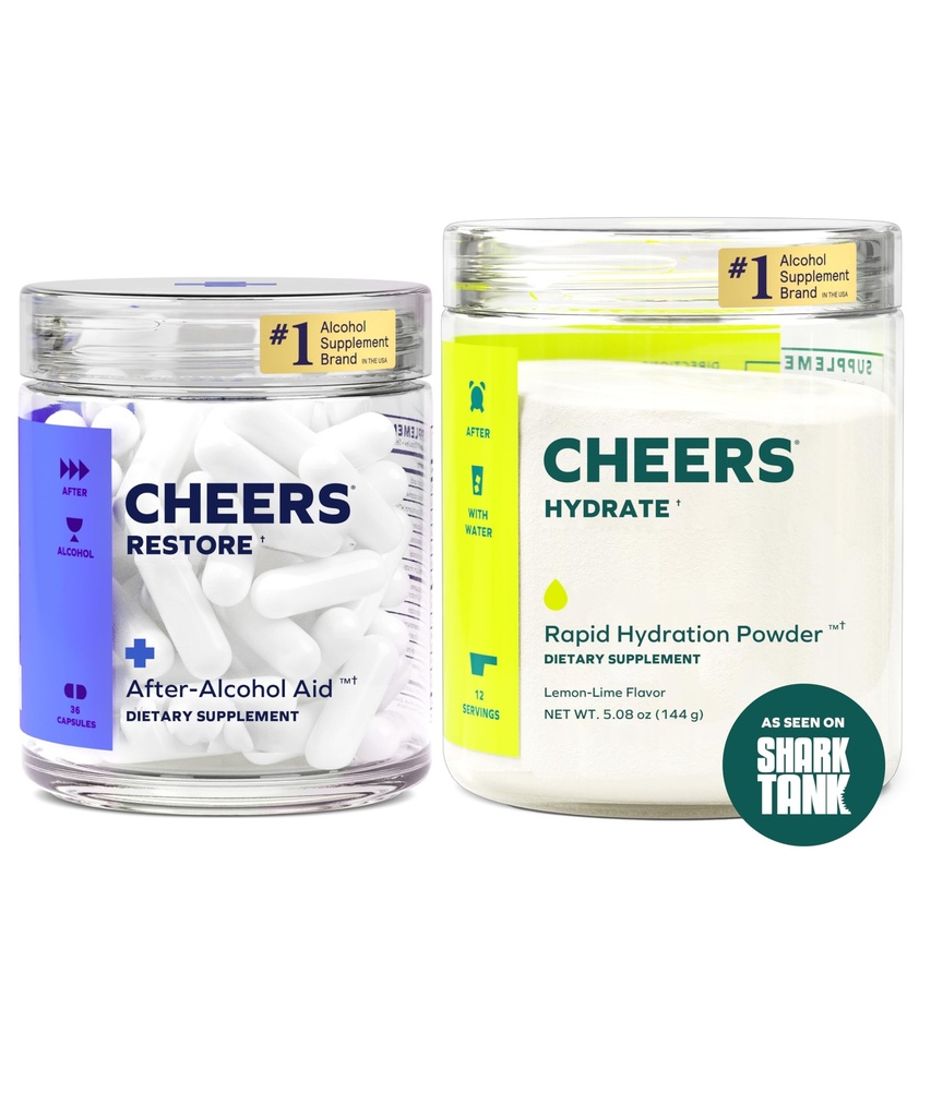 Cheers Classic Combo Restore + Hydrate 124; Rehydrated & Feel Better After Drinking Equipment 124; DHM, L- Cysteine, B- Vitamin, Electrolytes Equipment 124; 12 Dawki Każdy Equipment 124; Liver Support Equipment 124; Electrolyte Supplements