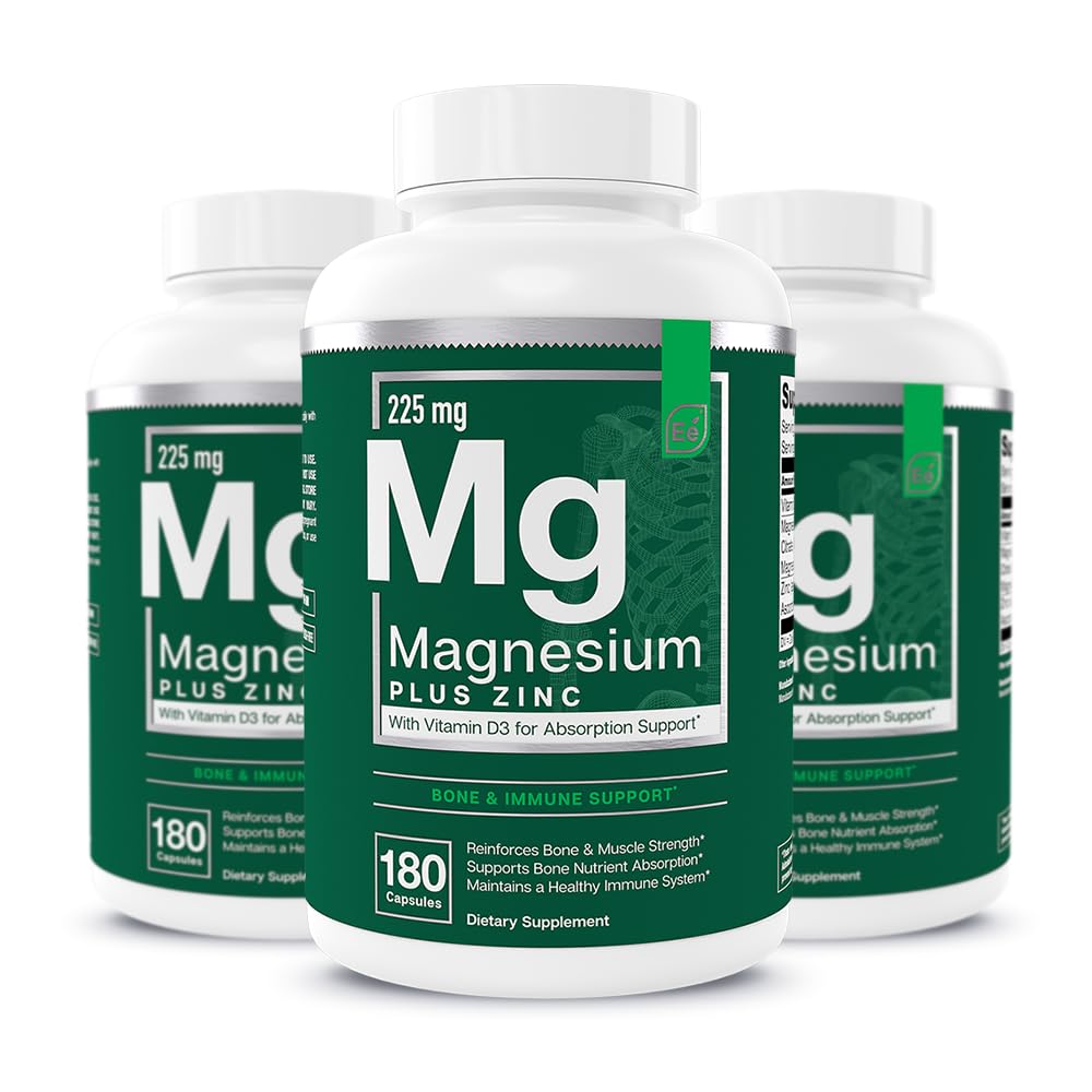Elementy zasadnicze Magnezu Plus Cynk z witaminą D3 Bilans 124; Scientific Reducted Heart, Bone & Muscle Support Bilans 124; 225mg Triple- Siła Magnezu Complex z Glycinate, Malate, Cytrate 124; 540 Count