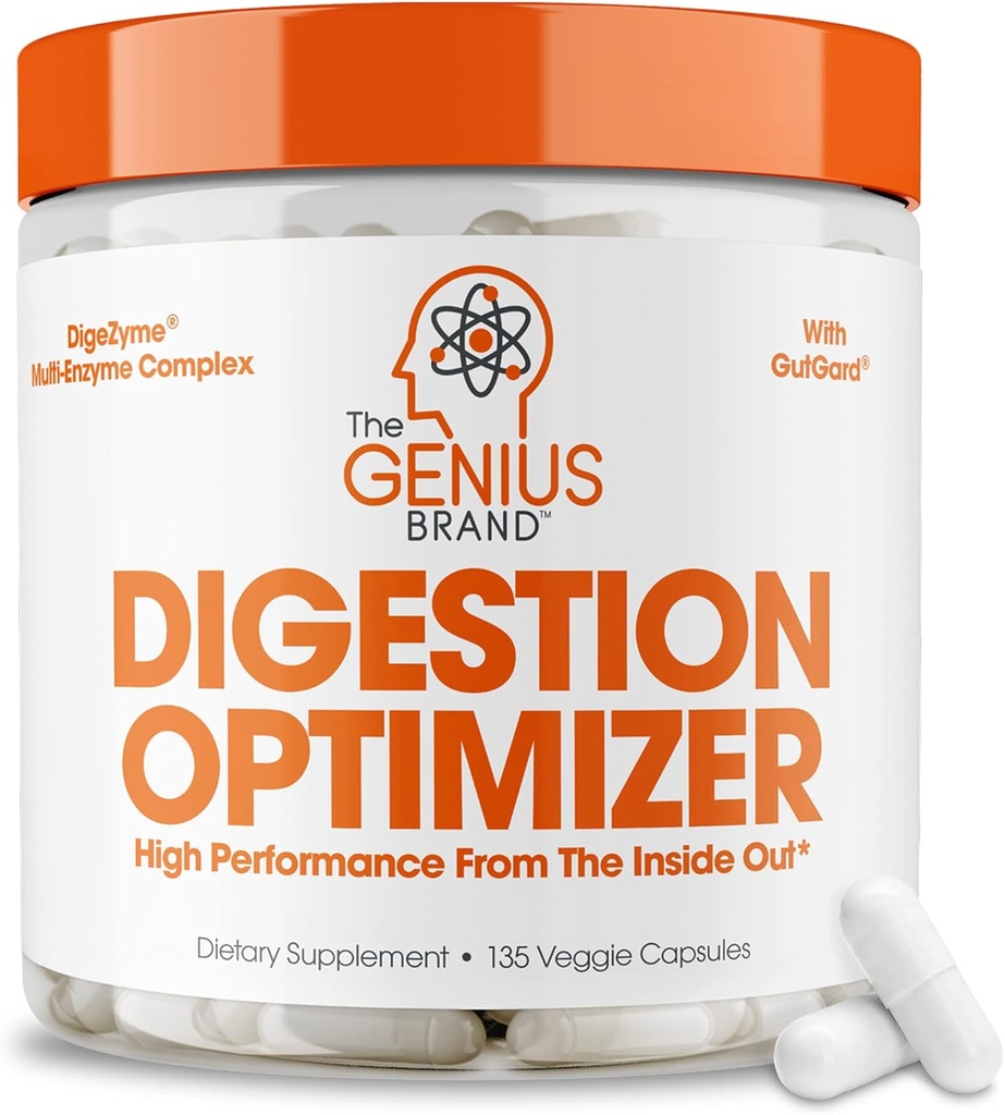 Genius Brand Genius Optimizer Trawienia - Suplement do Gut Health & Immune Supplement - No Proprietary Blends - Wegan, Non- GMO & Gluten- Free - 135 Kapsułki wegetariańskie