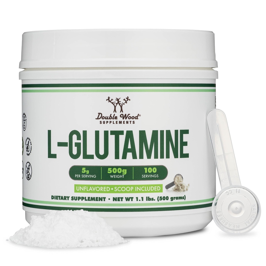 L Glutamina proszek 1.1lbs (100 Służenie 5 Grama każdy - Trzecia strona Tested L- Glutamina proszek) Nieflawored, Keto, Vegan Friendly (z Scoop) do ćwiczeń wytrzymałość i Gut zdrowia przez podwójne drewno