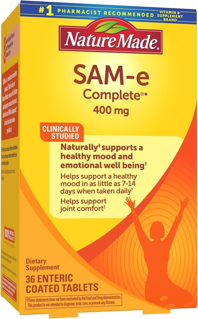 Natural Made SAM- e Complete 400 mg, Suplement diety do wsparcia nastroju, 36 tabletek, 36 Day Supply