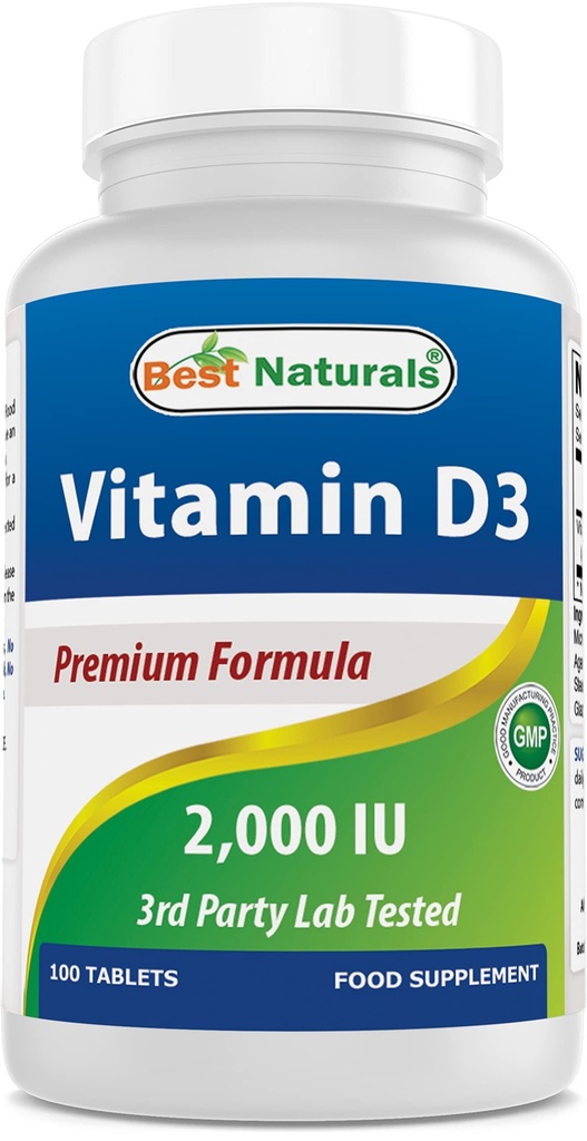 Najlepsza naturalna witamina D3 2000 j. m. (50 µg) - 100 tabletek - 100 Days Supply - Pomaga wspierać immunologiczne zdrowie, silne kości i zębów, & Funkcja mięśni (100 Count (Pack of 1))