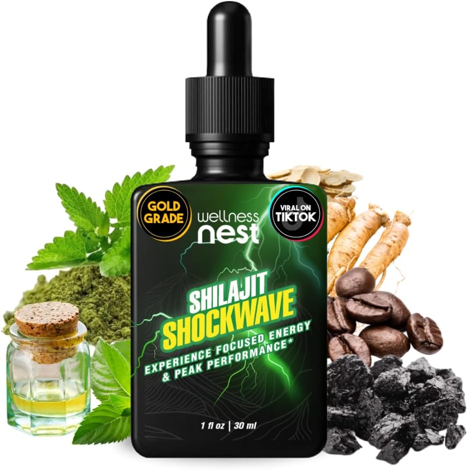 Wellness Nest Shilajit Shockwave Drops: Energy Drops, Focus Drops - Pure Himalayan Shilajit z Natural Tulsi, Panax Ginseng, Peppermint, Japanmint Supercharge Twój dzień - 30 Służenie