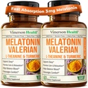 Melatonina Sleep Aid with L Theanine & Valerian Root - Suplement Turmeric - Kurkumina z Ginger & Black Pepper - L- Theanine & Melatonin 3mg for Sleep, Calm and Stress Relief - 2 Pack