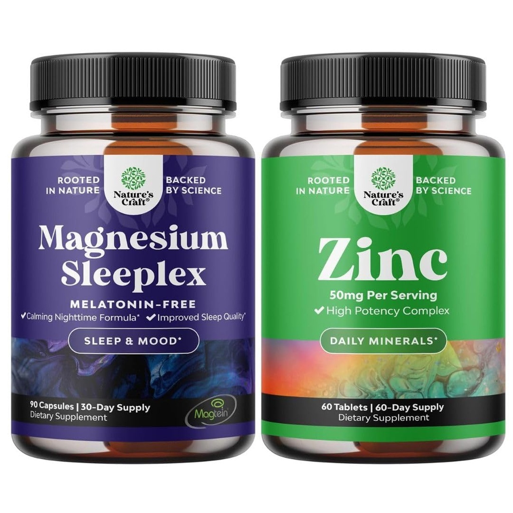 Zestaw o wysokiej absorpcji Magnezu Sleep Supplement - Melatonin - wolny od uspokojenia Magnez do snu i Cynk 50mg Immune Supplement - Kompleks cynku Suplement do układu immunologicznego