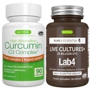 Żywe kultury + Lab4 Probiotyki + Wysoka Absorpcja Kurkumina C3 Kompleks Wegan Bundle, 25 Miliard CFU Probiotyk, Non-Bloating Prebiotic + 300% Większa Absorpcja Kurkuminoidy z szybkim chwytem, Przez Igennus