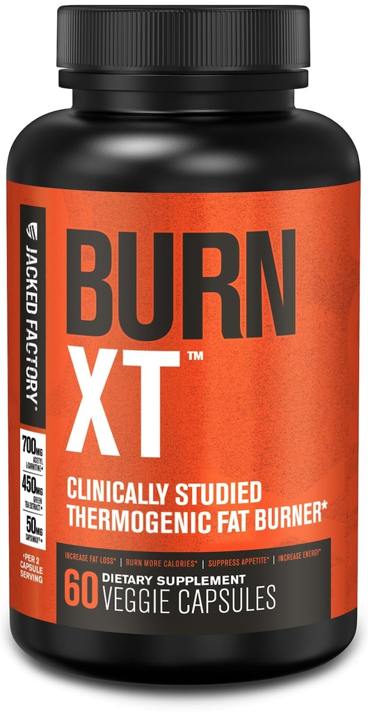 Jacked Factory Burn- XT Studiowane klinicznie Tłuszcz Burner & Weight Utrata Suplement - Apetite Suppressant & Energy Booster - z Acetylem L- Karnityna, Green Tea Extract i więcej - 60 Natural Diet Pills