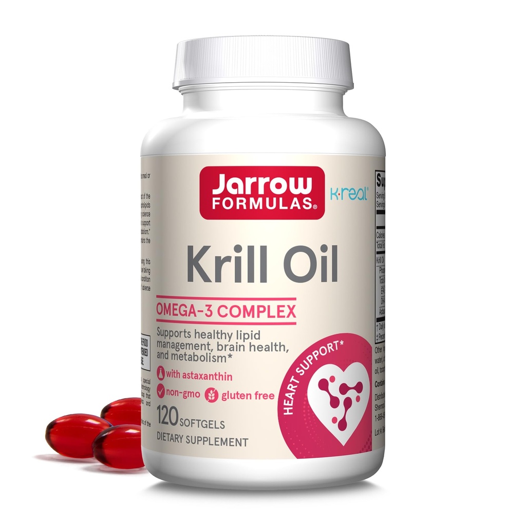 Jarrow Fixas Krill Oil - 120 Softgels - Phosfolipid Omega-3 Complex z Astaksantyną - Może wspierać zarządzanie lipidami, Funkcje mózgu i Metabolizm - 60 Służenia