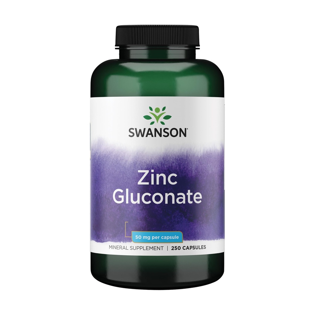 Glukonian cynku Swanson - Suplement mineralny Promowanie zdrowia prostaty, Vision Health, & Immune Support - Glukonian Formularz optymalnego wchłaniania - (250 Kapsułek, 50 mg Każdy)