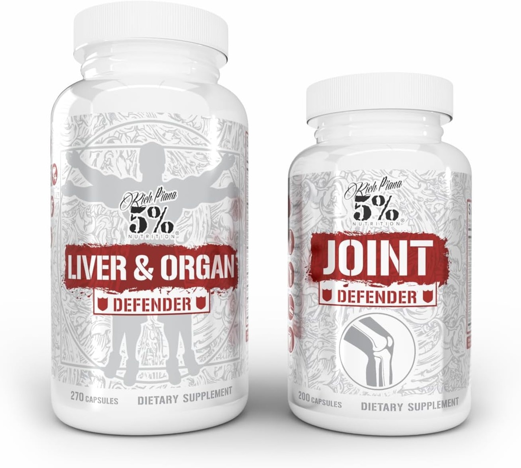5% Nutrition 2- Stack Adult 124; Liver & Organ Defender with NAC + Joint Defender Adult 124; Liver, Nerki, & Heart Support + Collagen, Glukozamina, Chondroitin, MSM, Kwas hialuronowy, Kurkumina turmerowa w / Bioperine