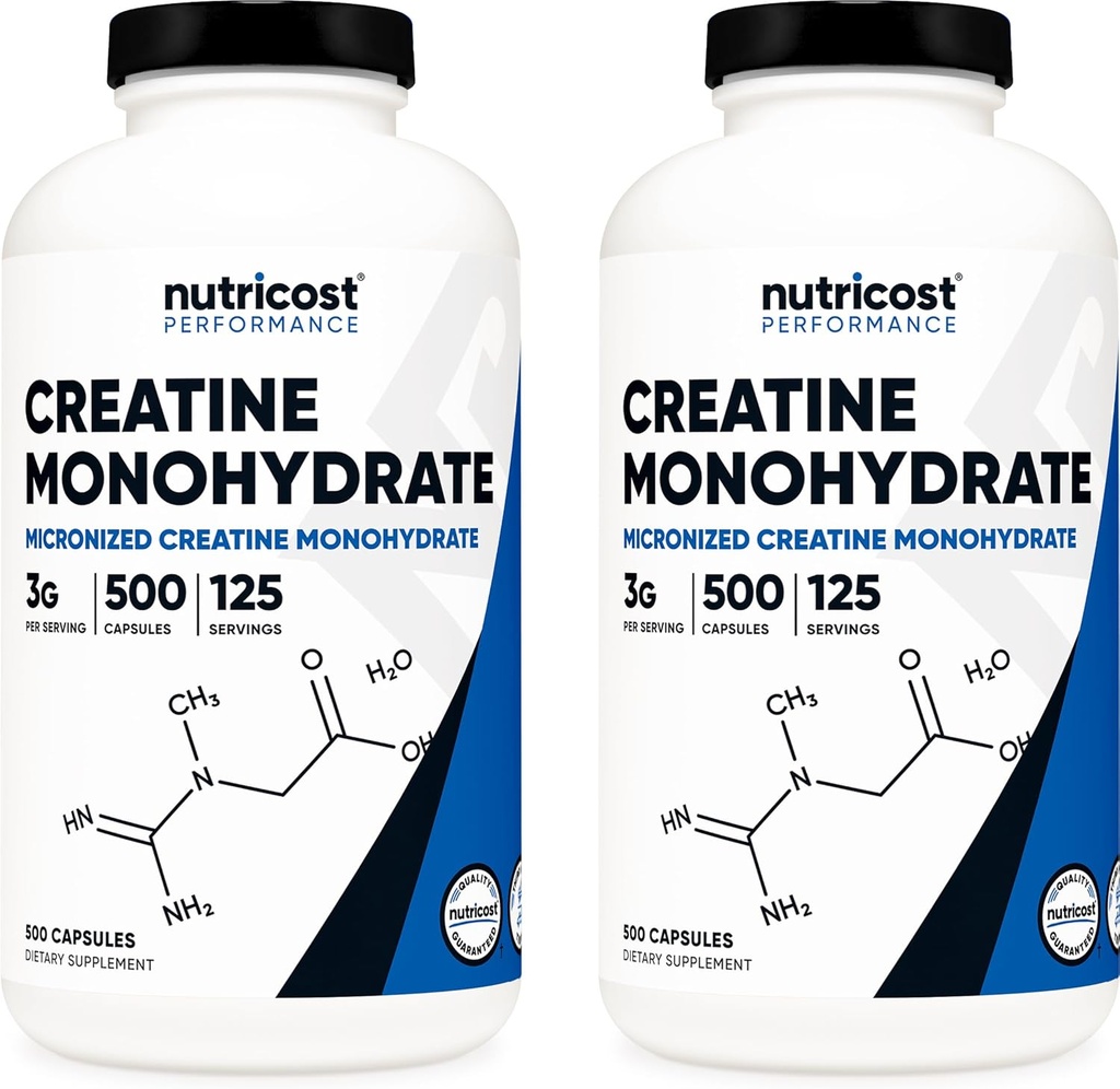 Monowodzian nutricost kreatyny 3000mg serving, (750mg per capsule), 500 kapsułek (2 butelki)