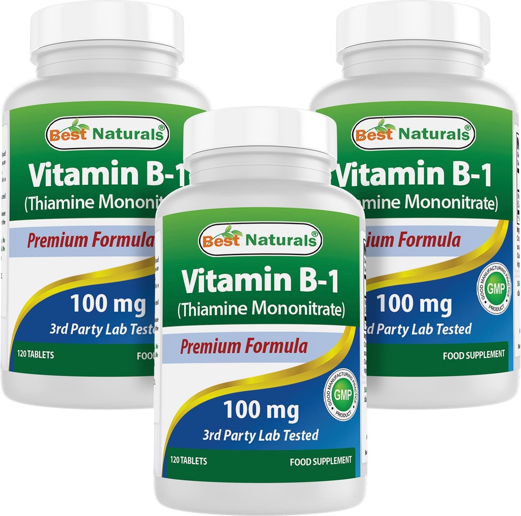 Najlepsi naturalni Witamina B1 jako Mononitrat tiaminy 100 mg tabletki (120 liczenie (opakowanie po 3))