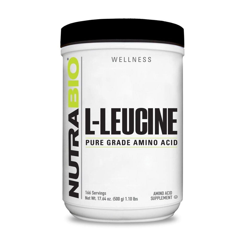 NutraBio 100% Pure L- Leucine - Odzysk i Wsparcie Mięśnie - Naturalna Fermentowana Wolna Forma Amino Acid - Wegan, Non-GMO, Gluten Free - (500 gramów)