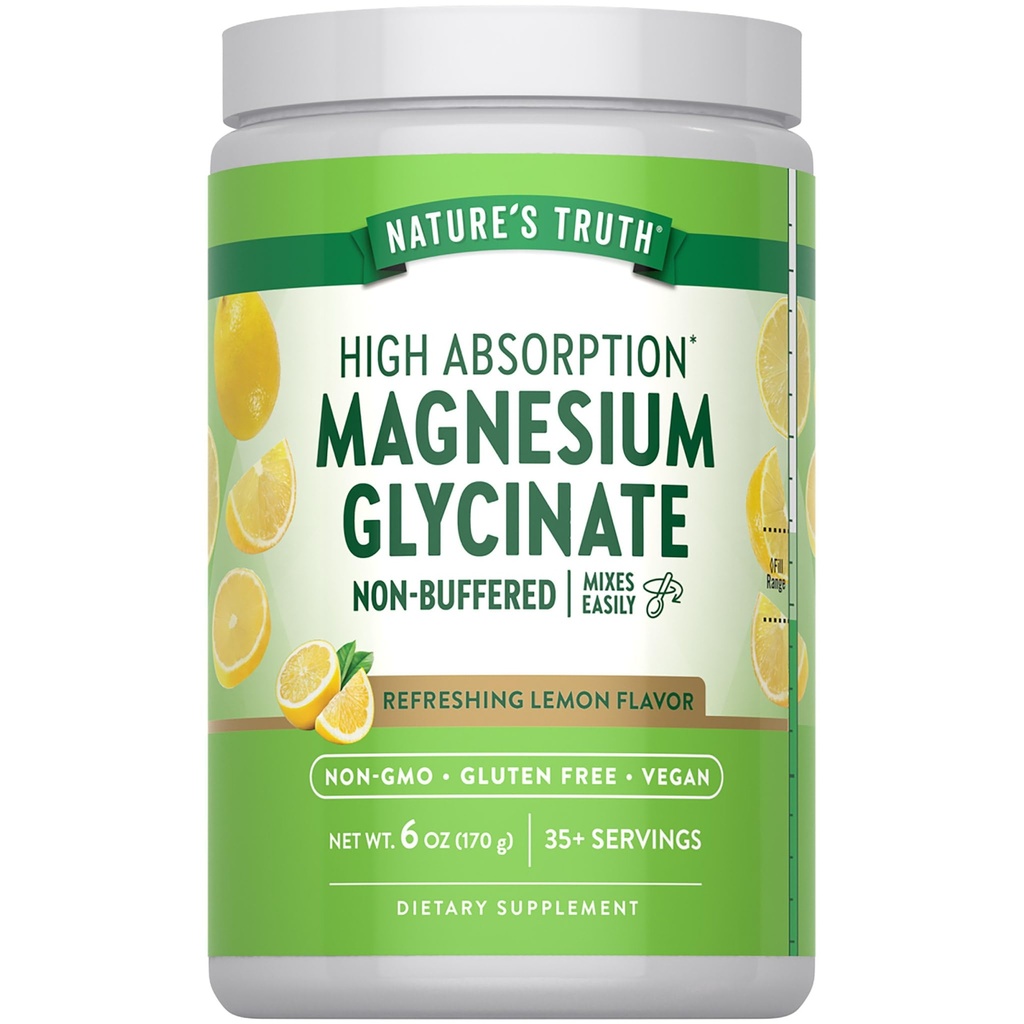 Nature 's Truth Magnezu Glycinate Proszek Pył 124; 6 oz Pył 124; Lemon Flavor 124; Wysoka absorpcja Pył 124; Wegan, Non-GMO, Gluten
