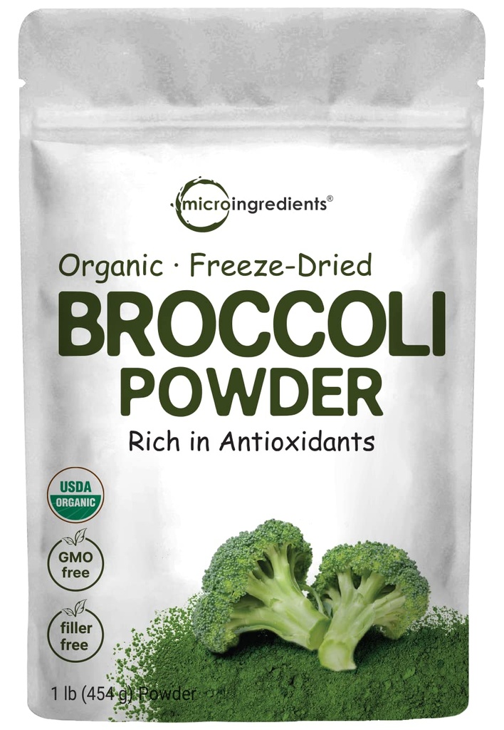 Organiczne Brokuły Proszek, 1 funt, Zamrożenie Suszony, Zawiera naturalne DIM (Diindolylometan), i bogaty w włókno i witaminy immunologiczne C, Green Superfood dla Smoothie & Drinki, Vegan Friendly