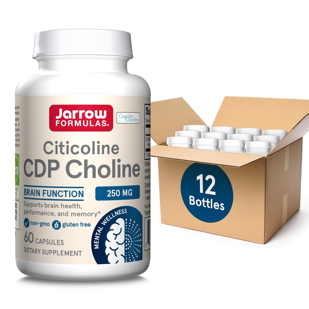 Jarrow Phillips Citicoline CDP Cholina 250 MG, CDP Suplement Choliny Wspomaga zdrowie mózgu, Wydajność i Pamięć, 60 Kapsułki, Do 60 Day Supply (Opakowanie 12)