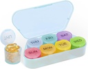 NatureTouch Weekly Pill Organizer, BPA Free Medicine Organizer Rainbow 9 Day Pill Box, Coverable Portable Pill Conatainer for Pills / Witamina / Olej rybny / Suplementy [Najpóźniejsza wersja], Niebieski