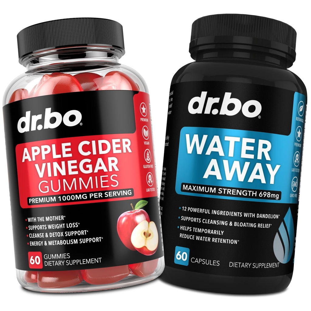 DR. BO ACV Gummies & Water Away Pills - 1000MG Jabłko Cydr Gummies & Water Retention Diuretics for Trawienie, Gut Health, Bloating & Noga Obrzęk