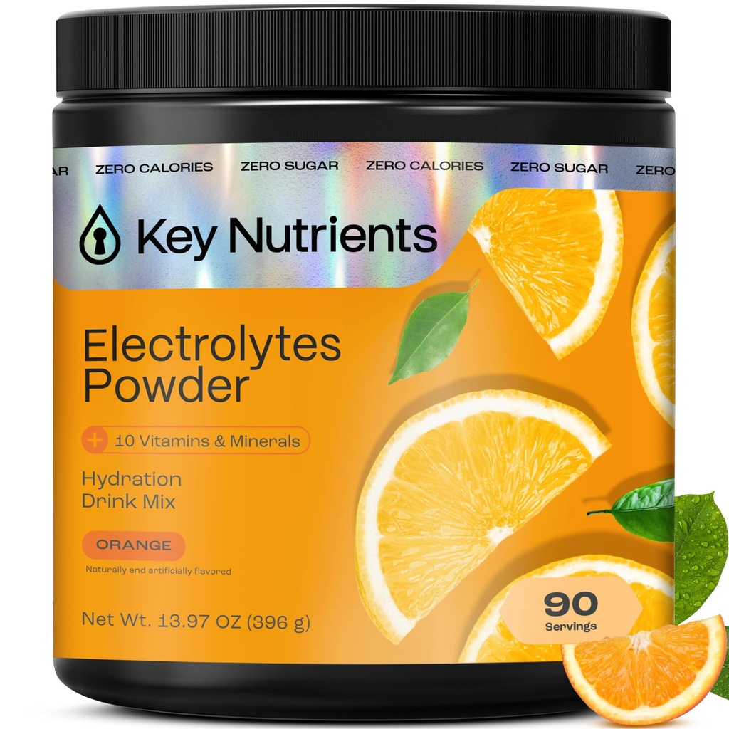Numery KLUCZOWE Multiwitamina Electrolytes Proszek bez cukru - Tangy Orange Electrolyte Proszek - Endurance & Suplement energii - Proszek nawadniający - No Calories - 90 Słupki - Made in USA