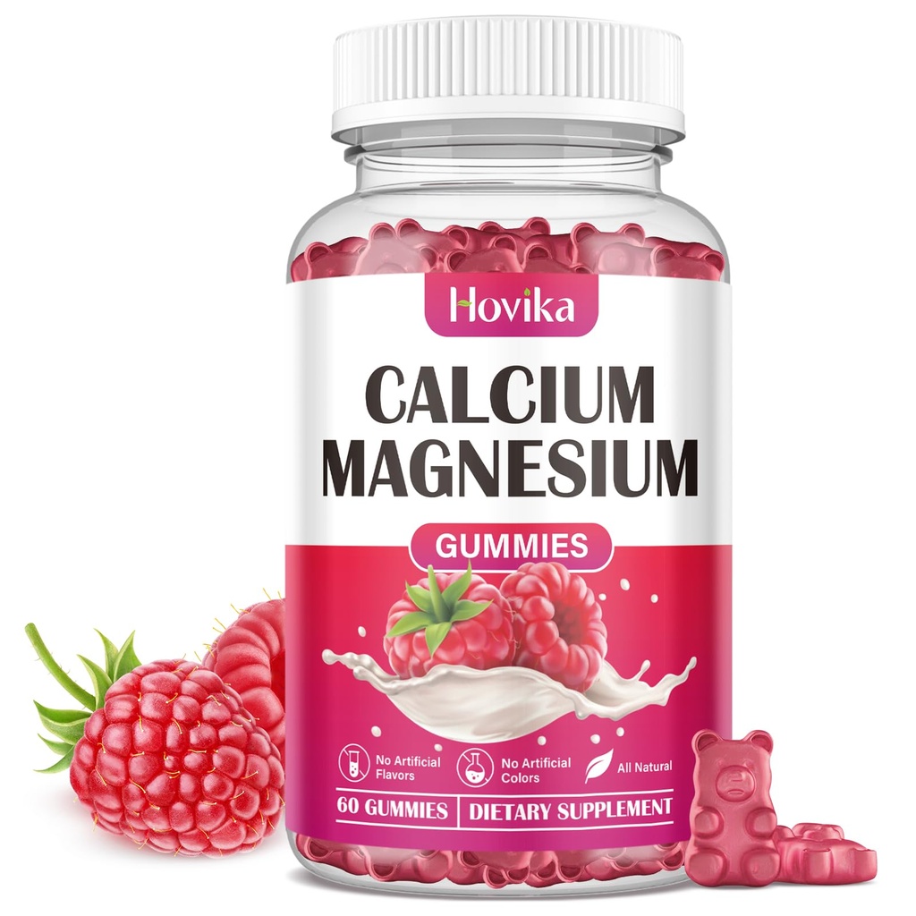 Magnezu wapniowego Gummie cynku, Magnezu wapniowego 2: 1 Stosunek z witaminą D3, K2, B6, B12 dla wytrzymałości kości, Funkcje mięśni i Nerwy Zdrowie, Formuła dodatkowej absorpcji, Wegan, Malina Flavor 60 Gummies