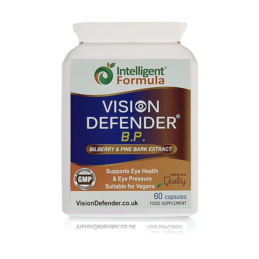 Vision Defender BP Eye Supplement: Biberry and Pine Bark Extracts for Eye Pressure and Eye Health Support (60 Vegan kapsułki)