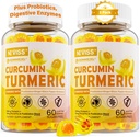 Kurkumina bez cukru Kurkumina Wypełniona Gumiaki 550mg dla dorosłych, Ginger & Black Pepper 124; 95% Kurkuminoidy w / Prebiotic Probiotic & Postbiotic Mieszanka, Wsparcie, Immune & Digestive Health, Wegan, 2Pack