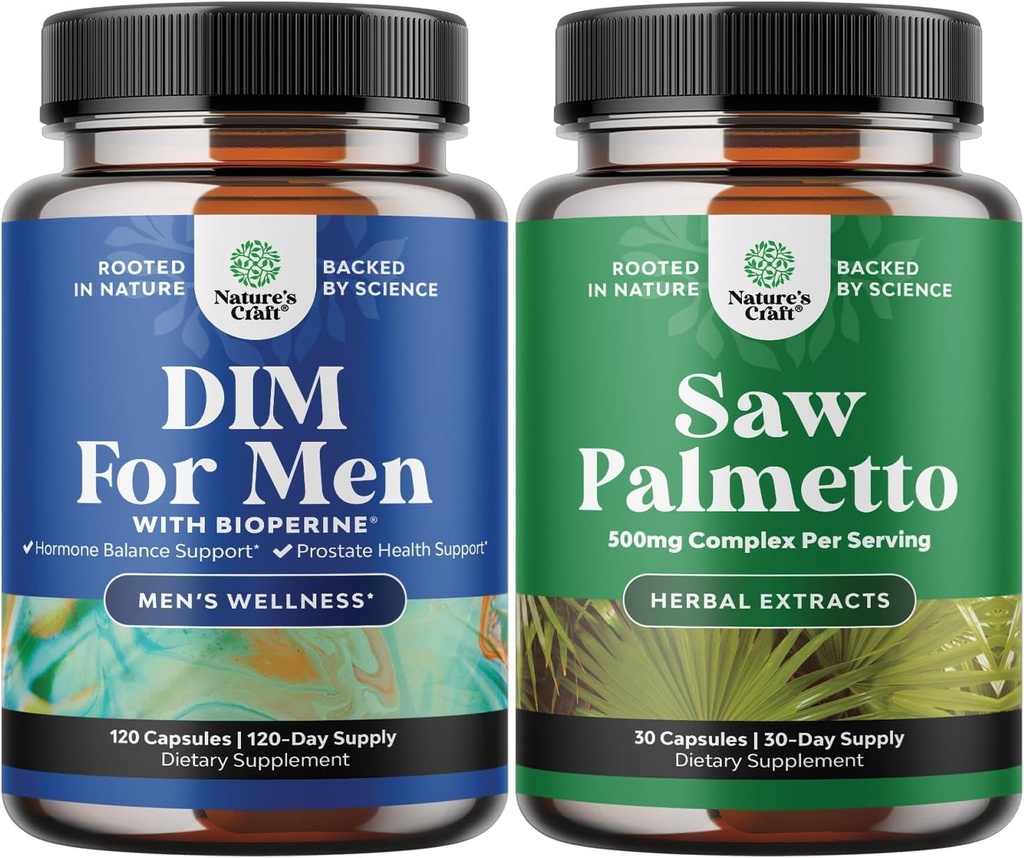 Zestaw zaawansowanych suplementów DIM dla mężczyzn - Estrogen Blocker i Ekstrakt Piła Palmetto Extract - dla kobiet i mężczyzn zdrowia włosów i wsparcia moczu