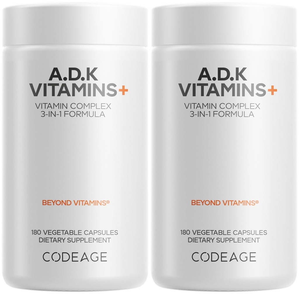 Codeage ADK Vitamins Supplement - Witamina zasadnicza A, D3 5000 IU, K1 & K2 (MK4 & MK7) - 6-Miesięczne dostawy - 1 Kapsułka na Podawanie, Nie-GMO, Bez glutenu - 2-Pack