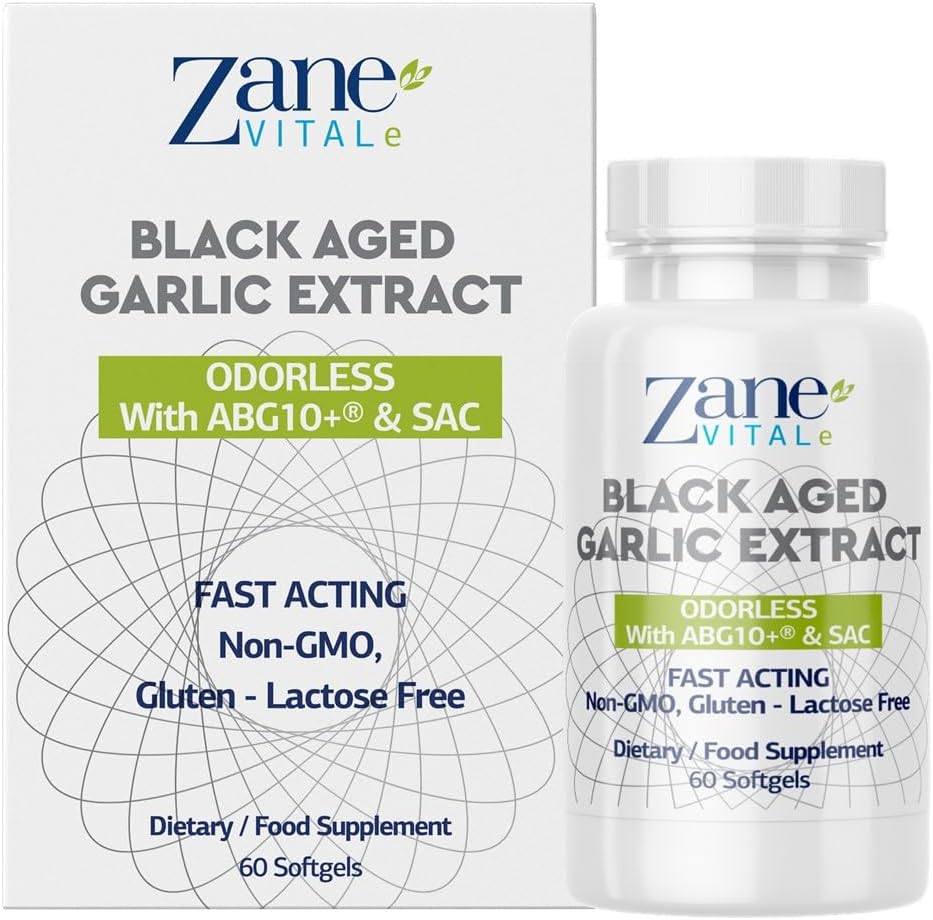 Zane - Kapsułki czarnego czosnku - System immunologiczny, Ciśnienie krwi i Cholesterol Health Support - Mniej zapachu - Bardziej skuteczne niż Allicin - 60 Kapsułki Non-GMO, Gluten - Laktoza - Paraben Free.