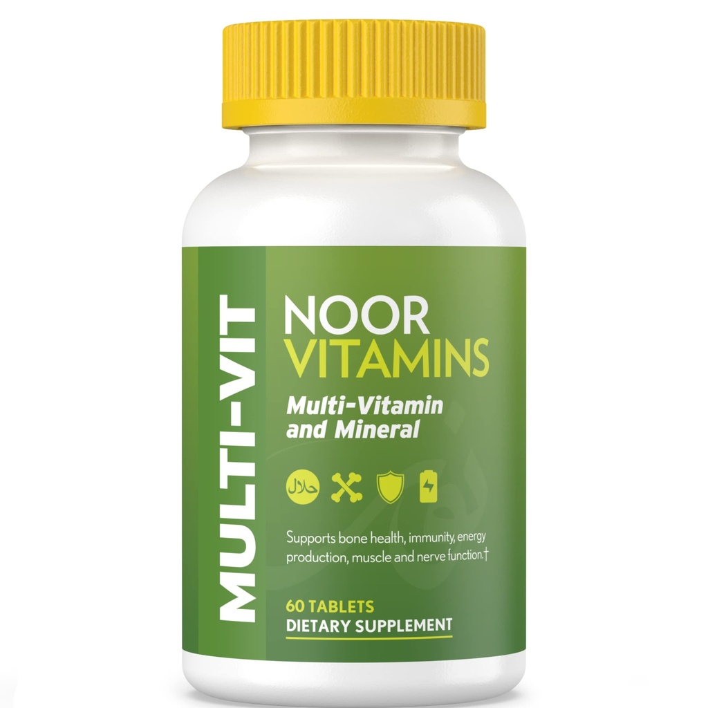 Noor Vitamins Halal Vitamin, Daily Multivitamin, Halal Vitamin for Women and Men, 30 Vitamin & Minerals, A, B12, C, Żelazko, Cynk do wspierania zdrowia ogólnego, Non-GMO, Halal Multivitamine (2 Miesiące Dostawy)